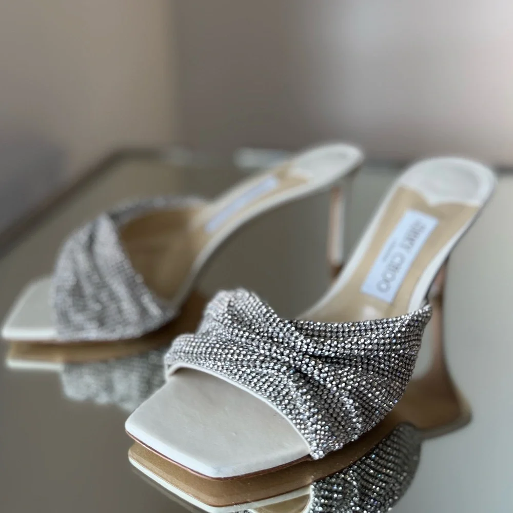 New Jimmy Choo Naria 75MM Crystal Embellished Mules $1,495 37 - Picture 4 of 14